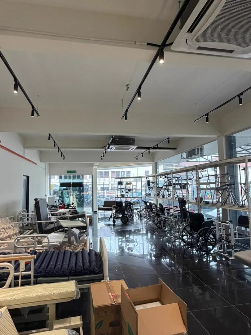 Our showroom floor — wheelchairs, hospital beds & mobility aids in ready stock